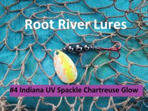 UltraViolet Ultra Violet UV Red Hook Hemalyke Beads Indiana Inline Spinner Trout Smallmouth Largemouth Bass Walleye Sauger Striped White stream river lake reservoir Glow